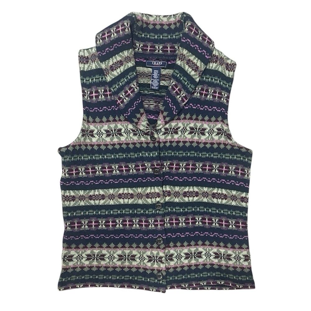 Vintage 90s Chaps Sweater Vest Womens Small Fair Isle Boho Southwestern Nordic